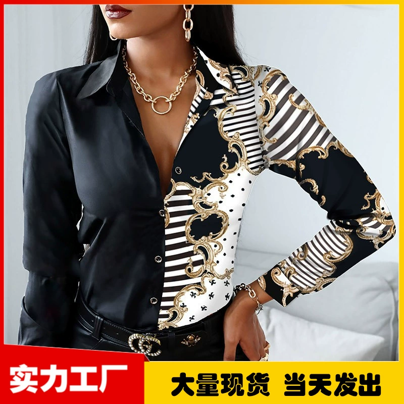 Трансграничные поставки 2023 Amazon независимая станция осень EBAY Европейская и американская новая рубашка с длинными рукавами и принтом, топ, женская одежда