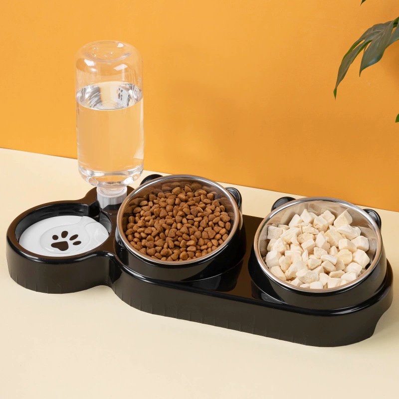 Кошачья чаша Косая собачья чаша Кошачья рисовая чаша Двойная чаша из нержавеющей стали Автоматическая водозапная чаша два в одном кормушка для питья