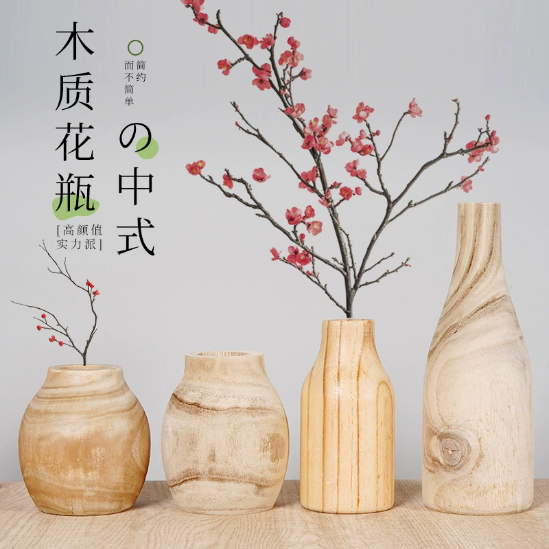 Деревянная ваза-бочка в стиле ваби-саби, дерево павловнии, ручная полировка, ретро старый дом, B&B, цветочные украшения, украшения