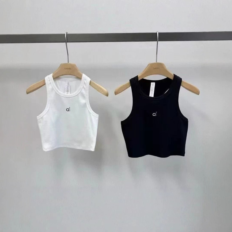 Women's summer new sleeveless tank top, casual sports slim-fit short ribbed tank top