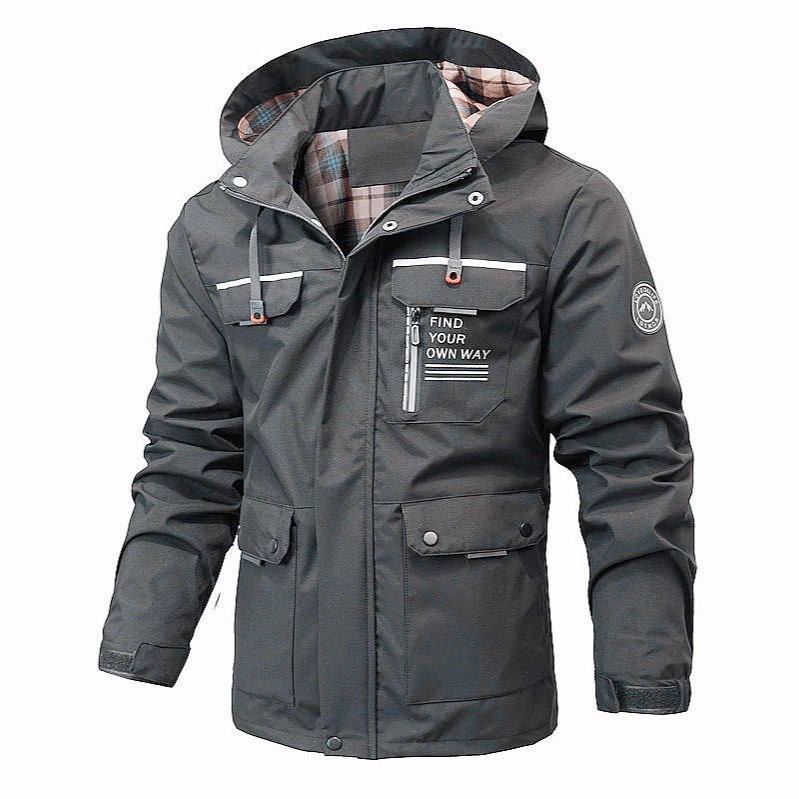 Giacca a vento leggera con cappuccio da uomo – Giacca da esterno impermeabile per escursionismo e viaggi (blu navy, nero, verde oliva, rosso, grigio, bianco, arancione)_voghion.com
