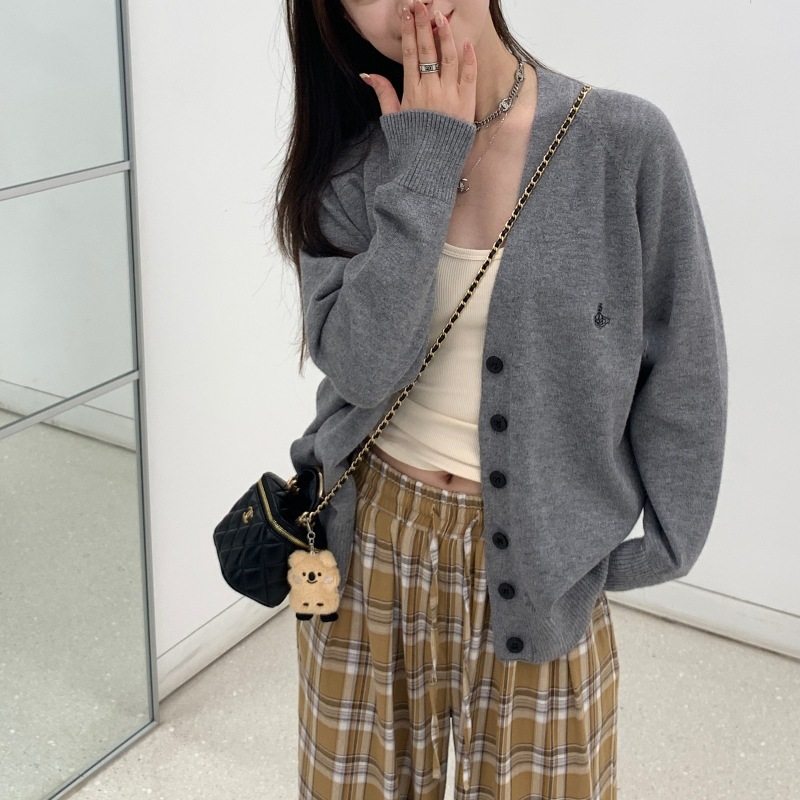 2025秋冬新款刺绣针织开衫女装韩版休闲宽松长袖v领上衣毛衣外套|undefined