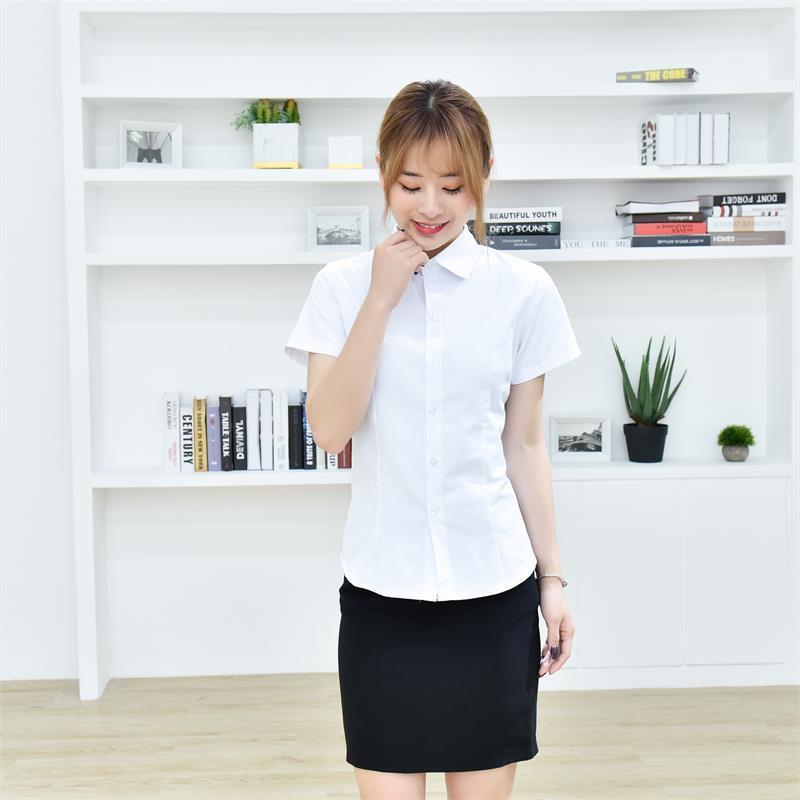 White Shirt Women's Dress Long and Short-sleeved Work Clothes Commuter Slim-fit Large Size White Collar Shirt All-match Professional Large Size Business