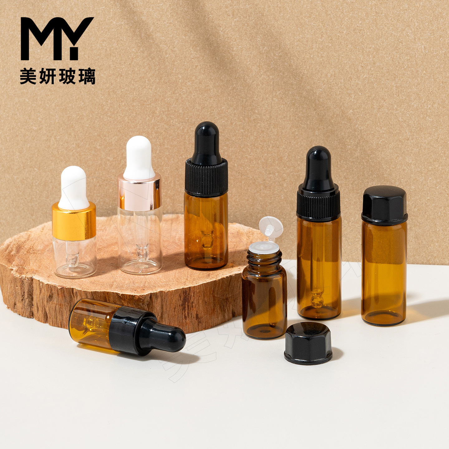 Meiyan my009 transparent brown glass essential oil dropper bottle 1/3/5ML cosmetic sample bottle