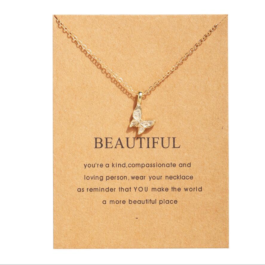 retro circle butterfly pendent thin chain necklace