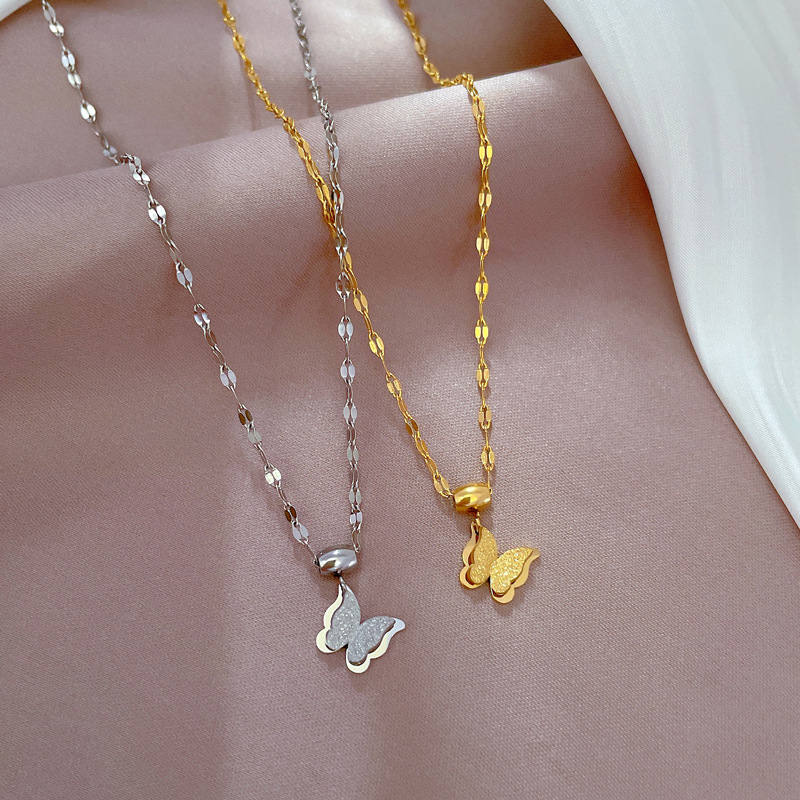 Collana con ciondolo a forma di farfalla da donna, piccola semplice catena delicata, gioielli di tutti i giorni_voghion.com