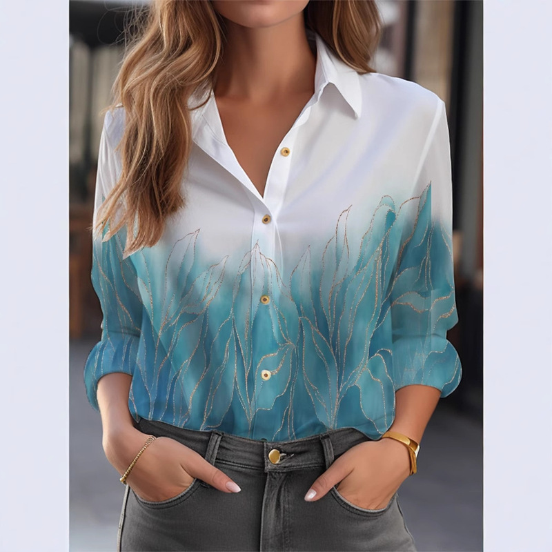 Flower Women's Shirt Formal Long-Sleeved European and American New Casual Versatile Spring and Summer Long-Sleeved Women's Cardigan
