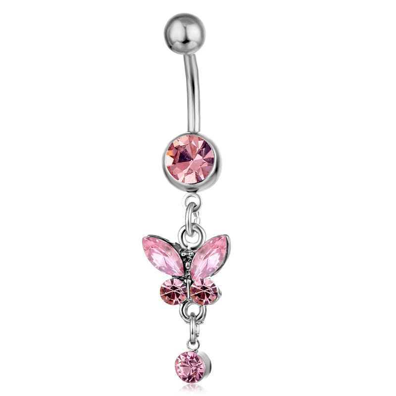 Belly Button Piercing Barbell, Surgical Steel, 5 mm Ring with 1.6×11 mm Curved Bar, Colored Stones