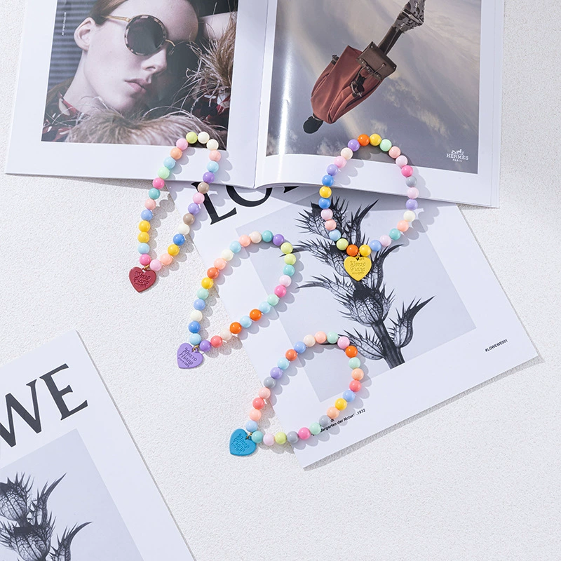 Новый стиль домашнее животное ошейник кот собака кукла медведь жемчужное ожерелье радуга макарон дофамина любви ожерелье