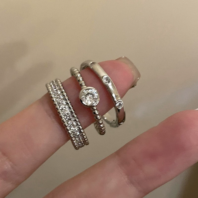 Zirconium Ring Set, one size, simple elegant bright style, high-quality finish