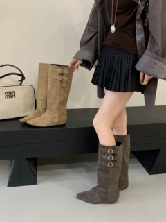 【不含税】2025年秋季新款法式两穿内增高时尚百搭美拉德长筒靴女