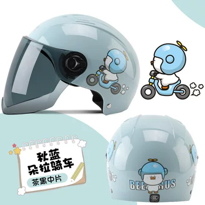 Motosiklet dəbilqələri for Men and Women, Suitable for All - one-size-fits-all-3c-painting-autumn-blue-cycling-sunscreen-medium-mirror