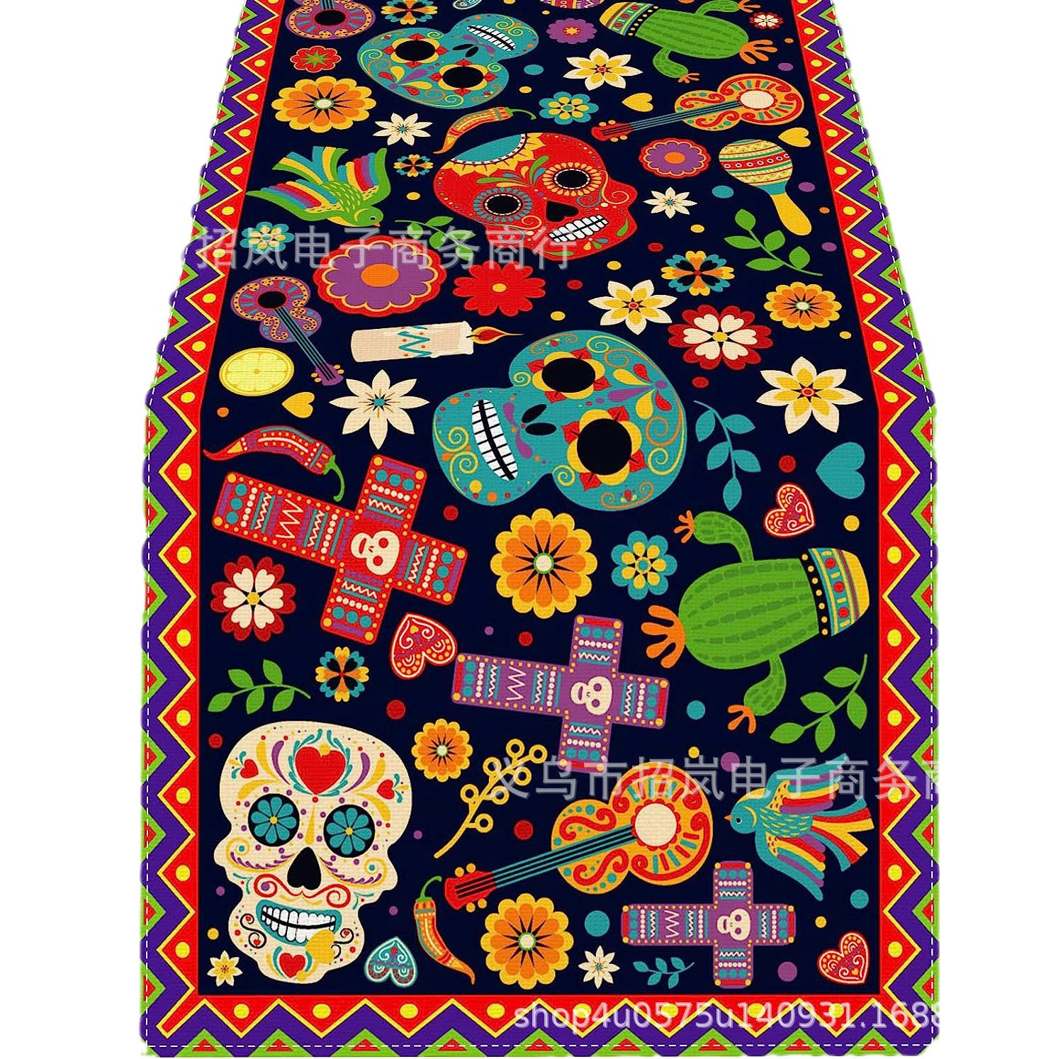 Amazon кросс-бордер новый мексиканский День Ммертве Day of the Dead флаг стола мексиканский сахарный череп кухонное и ресторанное оформление флаг стола