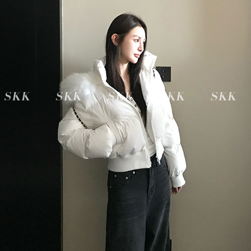 2025 invierno nuevo suelto delgado cuello con capuchón corto plumón chaqueta de algodón para mujeres cintura gruesa chaqueta de algodón