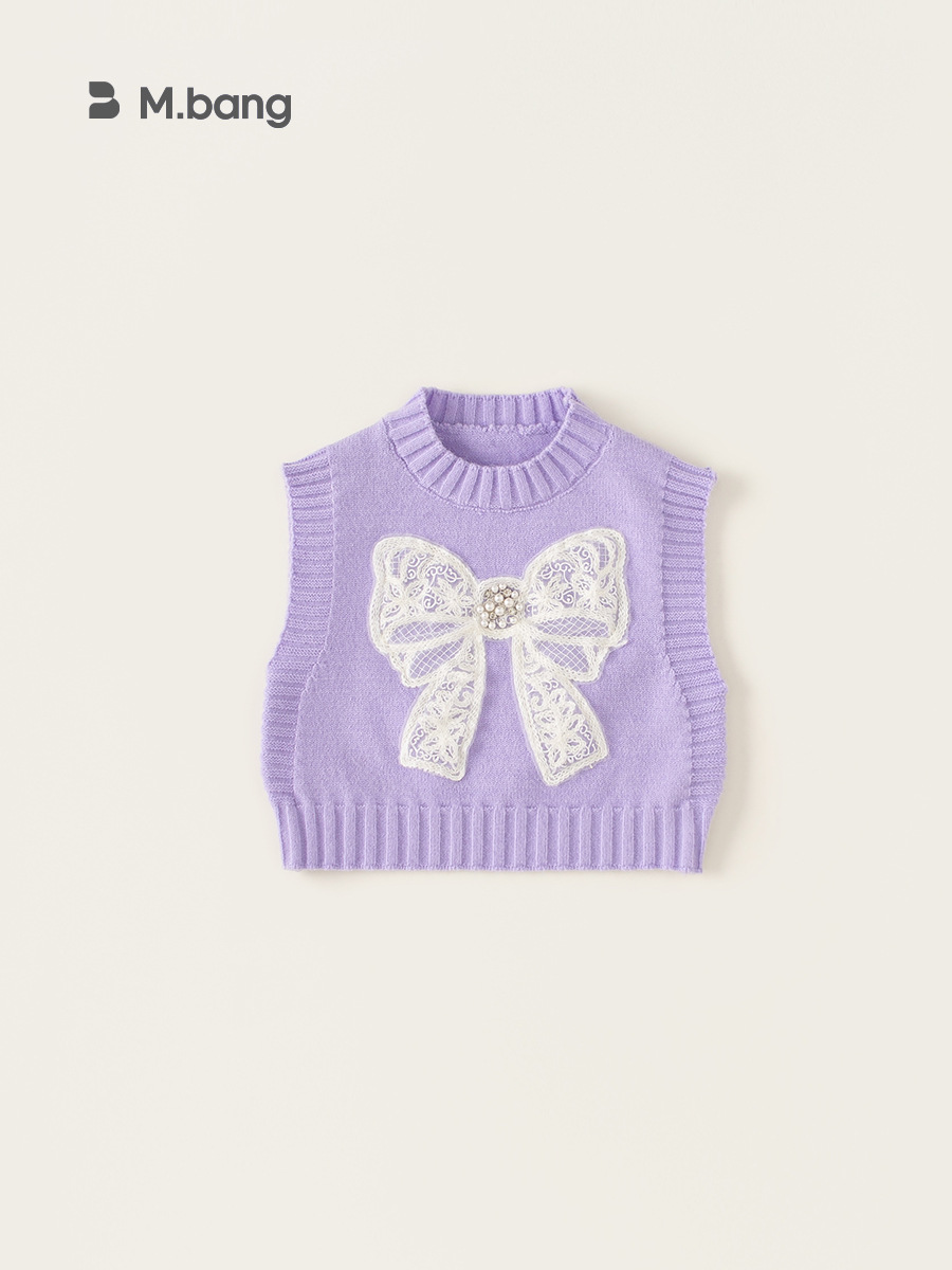 Youbao Ropa para niños Chaleco de punto para niñas Otoño Nueva ropa de otoño Chaleco de suéter sin mangas para niños con lazo para bebés