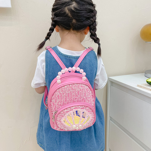 New children's backpack trendy fashion sparkling pearl top handle bag kindergarten kids dual shoulder backpack dropshipping one piece