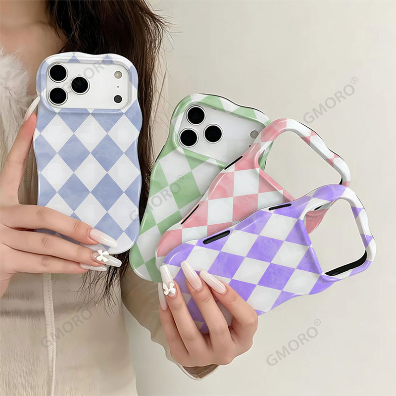 Amazon's Best-Selling Fresh and Stylish Rhombus Pattern Case Suitable for Apple 17 Pro Max, Two-In-One Film Case for Women's Phone Models