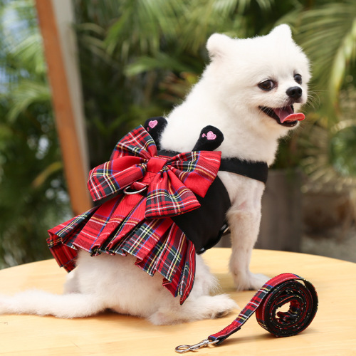 Dog dress cat JK style chest harness leash pet supplies Teacup Pomeranian walking fashion clothes