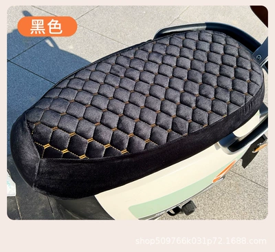 Electric Pedal Motorcycle Cushion Cover Thickened Fleece-Lined Autumn and Winter Battery Car Seat Cover Electric Car Seat Cover Fabric (Motorcycle cushion) - black-plus-size