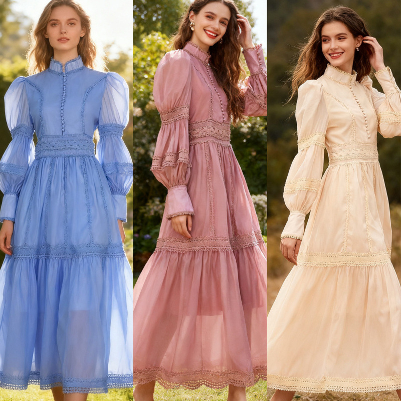 Bohemian Sweet Holiday New Organza Lace Slim Long Dress 9 Colors