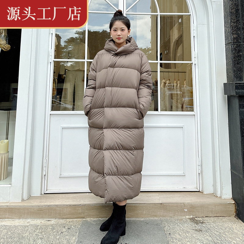 Designer Brand Walking down Jacket with Goose down Filling, Hooded Long Coat for Women, Resistant to Extreme Cold