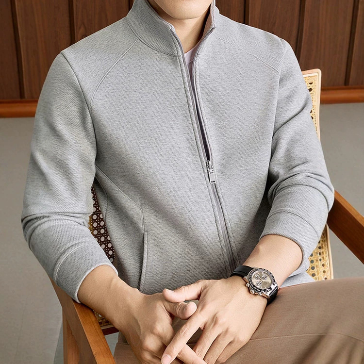 New autumn and winter collection: plain, stand-up collar jacket and sweatshirt for men, trendy and stylish casual outerwear in solid colors New autumn and winter collection: plain, stand-up collar jacket and sweatshirt for men, trendy and stylish casual outerwear in solid colors