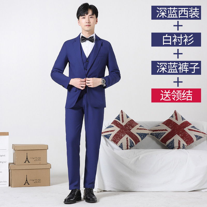 Dark blue suit + pants + white shirt comes with bow tie / M