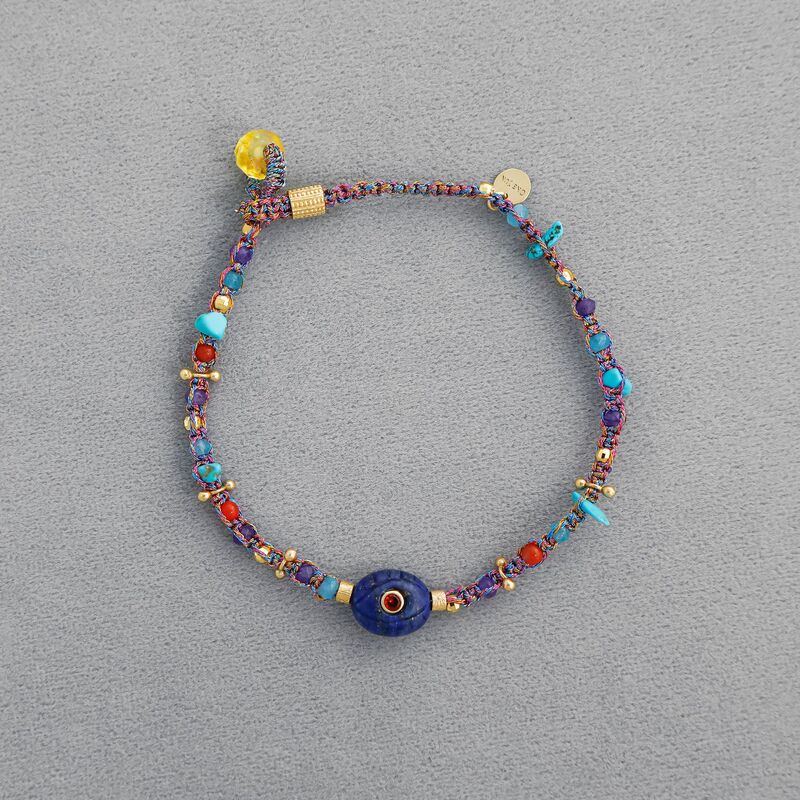 Room* Home Crystal Lapis Lazuli Beaded Bracelet French Retro Niche Natural Stone Multi-Color Beaded Braided Bracelet