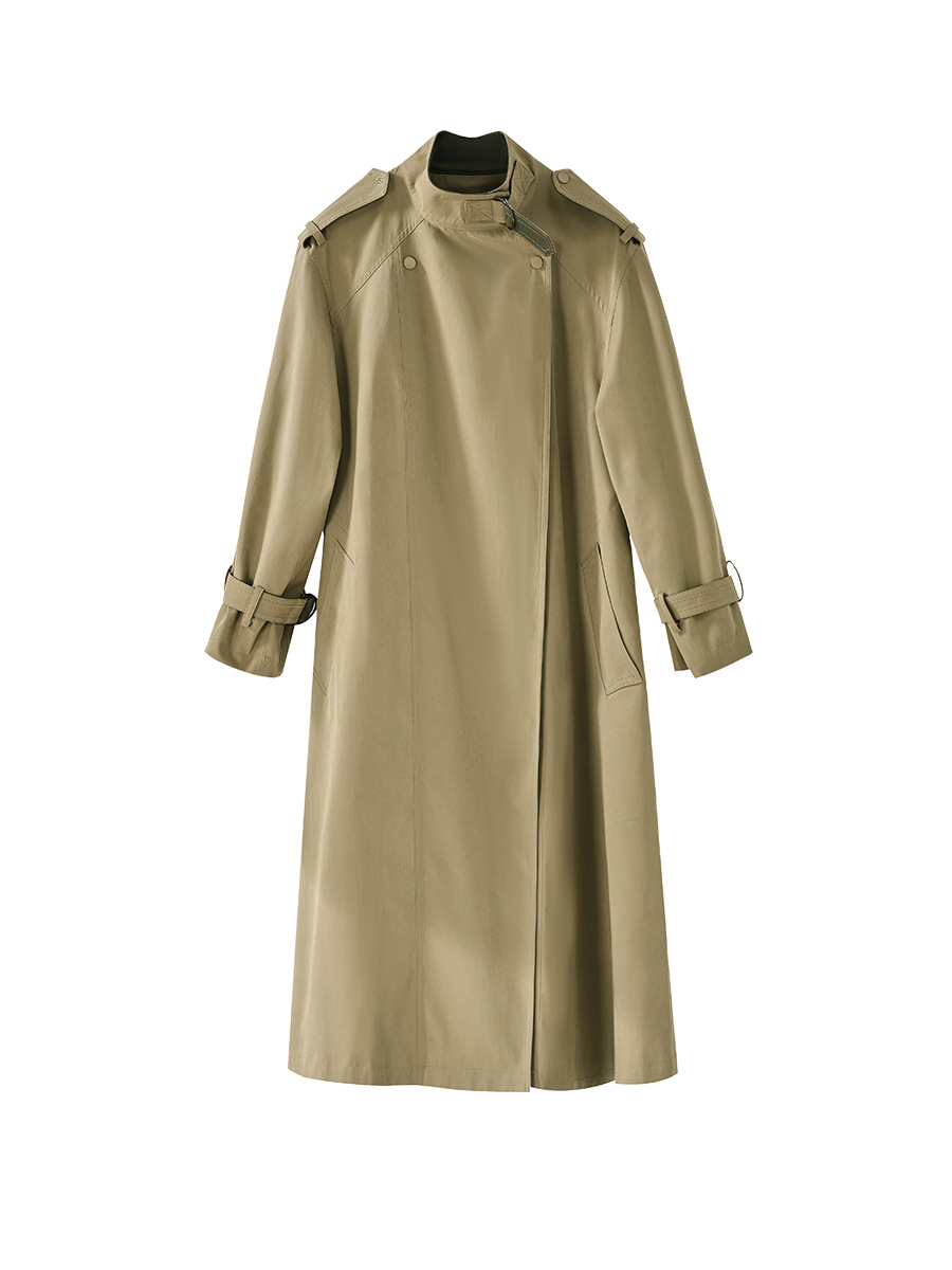 25 Autumn New Handsome Stand Collar Smooth and Not Easy to Wrinkle Velvet Feeling Leather Commuting Casual Mid-Length Windbreaker Jacket 23066