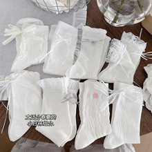 袜子女春夏新品韩系ins白色袜组合芭蕾风薄透气棉中筒袜直播同款