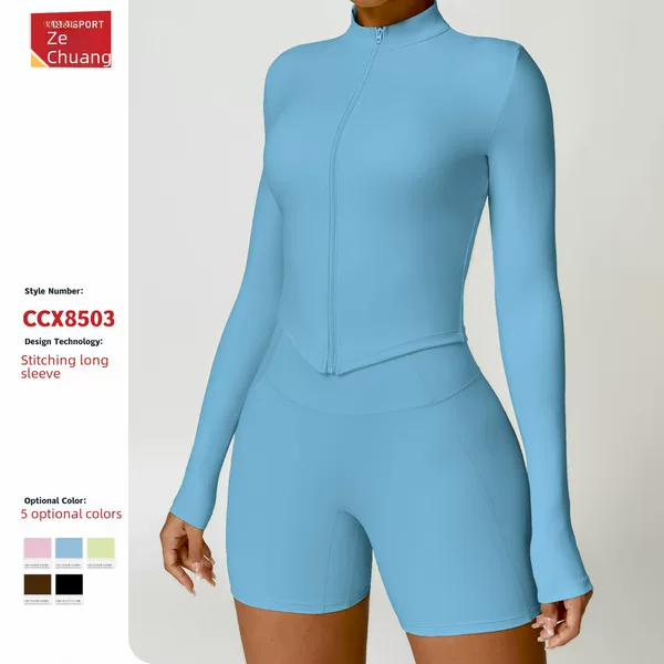 Zechuang Quick-drying Naked Fitness Jacket Women's Zipper Outer Wear Running Tight Long Sleeve Yoga Jacket 8503