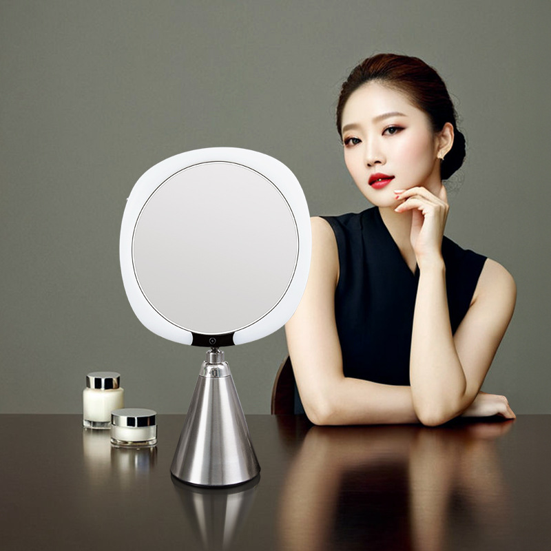 Espejo de maquillaje con lámpara LED lujoso espejo de escritorio de doble cara espejo portátil de ampliación espejo elevador