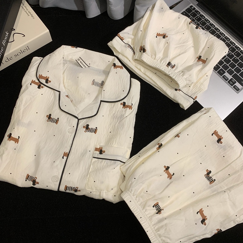 Japonés helloKitty nube de algodón puro pijamas de pareja verano de manga corta para mujer servicio a domicilio de tres piezas para hombre