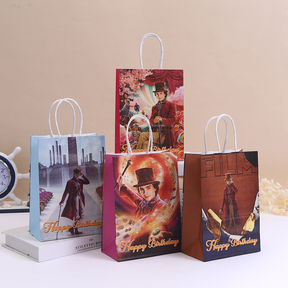 库存电影派对礼品袋纸袋印花卡通购物袋牛皮纸手提袋批发人物包装