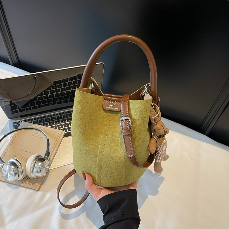 Retro Matte Suede Bucket Bag Lazy Style Fashion Handbag Tote Bag With Matching Pouch Casual Shoulder Crossbody Bag For Women - Thumbnail 7