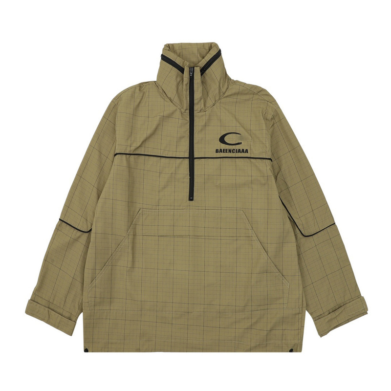 25 Paris B Brand Trendy Embroidered Half-Zip Plaid Jacket Jacket Focuses on Lujia Pula Bbt Mongolian Correct Version