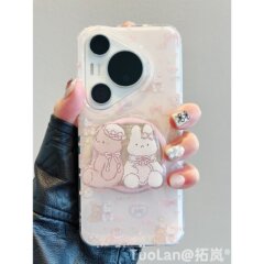 適用華為pura70pro携帯ケース二重Pura70ベアーウサギ磁気吸引スタンドmate60pro