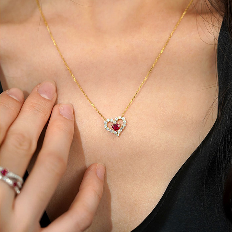 925 Sterling Silver Material 925 Sterling Silver Zircon Cable Chain Inlay Heart Shape Necklace