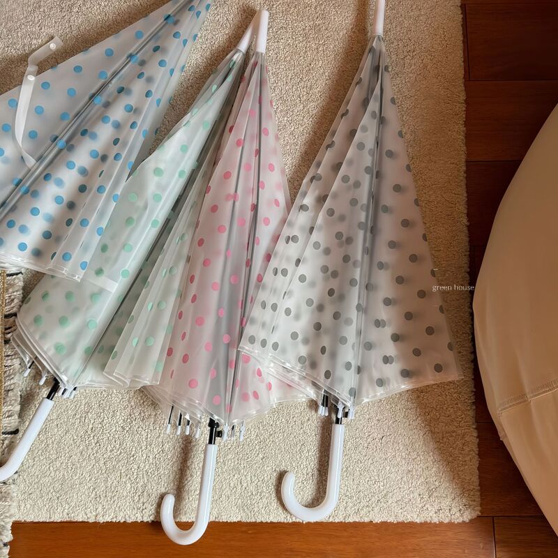 Madrid's Unbelievable Wonders | Frosted White Dopamine Polka Dot Transparent Umbrella Cute Girl Polka Dot Long Handle Ins-Style Umbrella