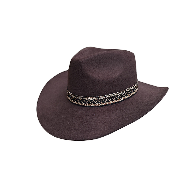 Cappello a cilindro decorativo a coste, cappello in feltro di lana tinta unita_voghion.com