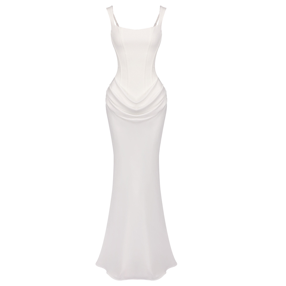Women's Clothing Bridesmaid Dress Style Drawstring Design Pleated Draped Sexy A-Line Evening Gown For Formal & Casual For Women_ecoleips.com