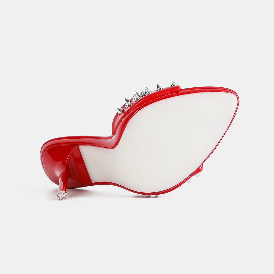 Dép sandal nữ quai ngang hở ngón đính đinh tán, gót mảnh 12 cm, cỡ lớn — Màu be, Màu bạc, Màu trắng, Màu tím chi tiết 5