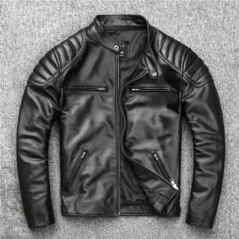 青年重磅皮衣男捡漏皮夹克立领头层牛皮机车服新款春秋棉