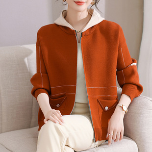 (Large Quantity Consultation) Autumn and Winter Mother's Hooded Outwear, Age-Reducing Loose, Middle-Aged and Elderly Women's Knitwear, Women's Mid-Length