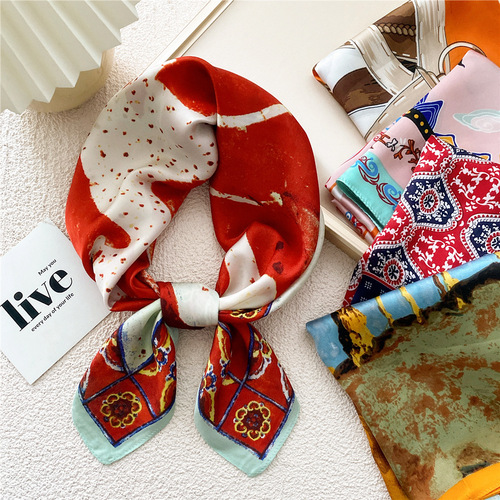 70 Square Scarves Women Korean Style Decorative Printed Versatile Neck Protector Spring and Autumn Fashionable Thin Neck Scarf