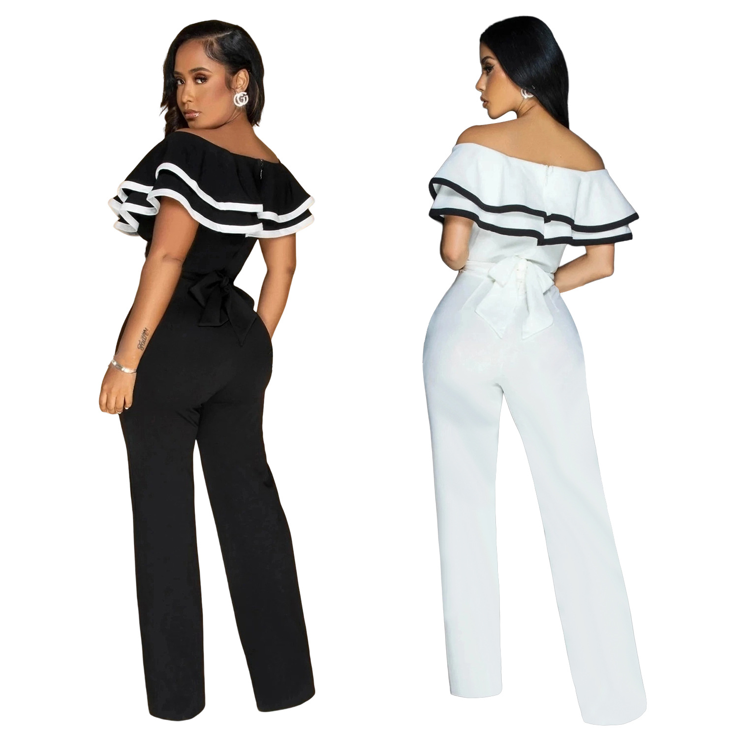 C7052 Cross-border AliExpress Amazon Estación independiente Moda europea y americana Mono sin mangas en V profundo de las mujeres Color sólido Nuevo image 6