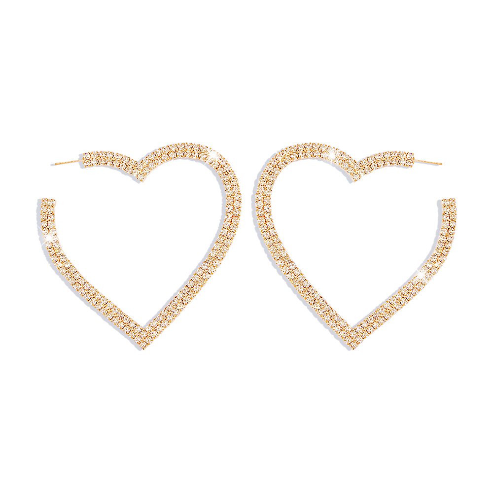 Fashion Full Diamond New Earrings Exaggerated Heart Earrings Wholesale display picture 4