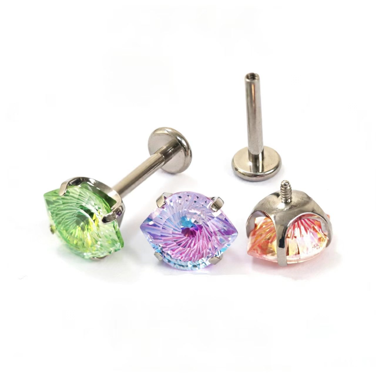 广格F136 Titanium Alloy 碗托恶魔之眼5A级 Cubic Zirconia Ear Stud Two Tone 渐变6*7.5眼睛 Ear Stud