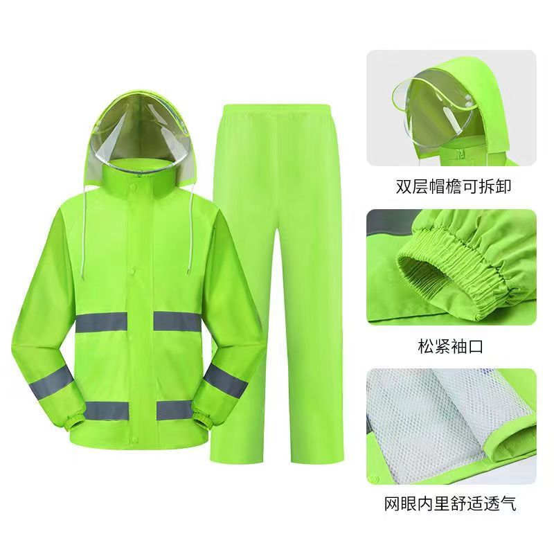 Reflective Raincoat and Rain Pants Set Waterproof Fluorescent Rain Gear for Traffic Duty, Emergency, Sanitation, and Cycling for Adults Reflective Raincoat and Rain Pants Set Waterproof Fluorescent Rain Gear for Traffic Duty, Emergency, Sanitation, and Cycling for Adults