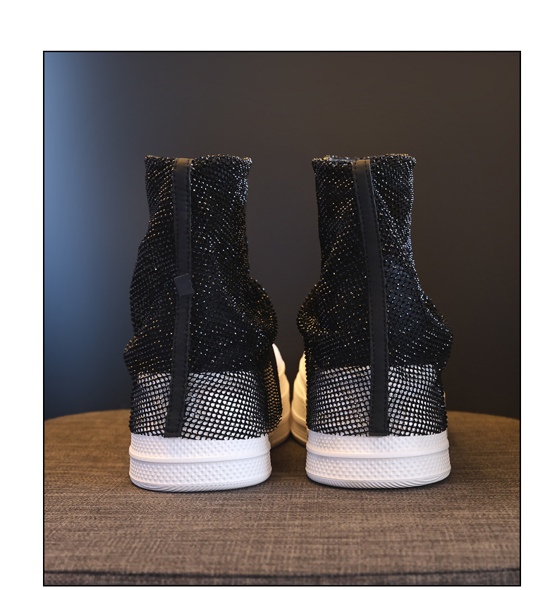 Boot cổ thấp nữ đế dày tăng chiều cao, lưới thoáng khí đính đá rhinestone — màu đen, màu trắng chi tiết 19